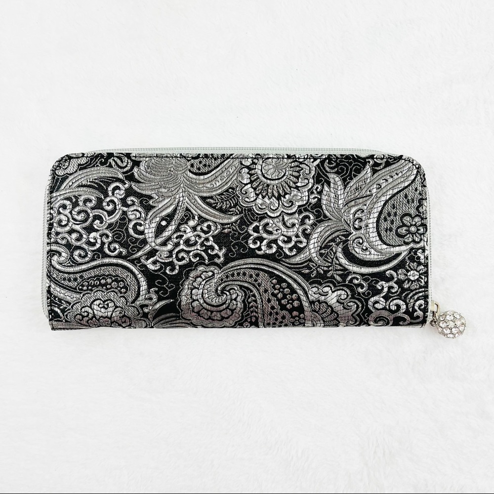 White House Black Market Paisley Silver Black Clutch Wallet